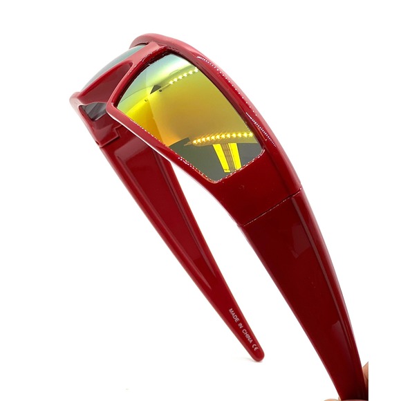 Red Mirrored Lens Shield Sunglasses Futuristic Sporty Fashion Trendy Sun Glasses - Picture 1 of 5